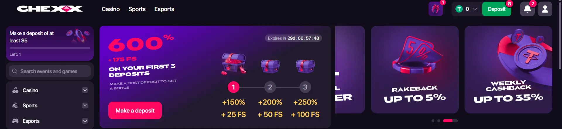 Oferta oficial de boas-vindas da CHEXX