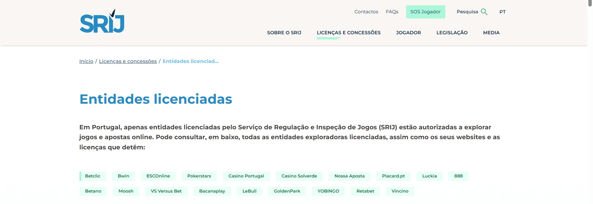Registo oficial SRIJ de entidades licenciadas em Portugal